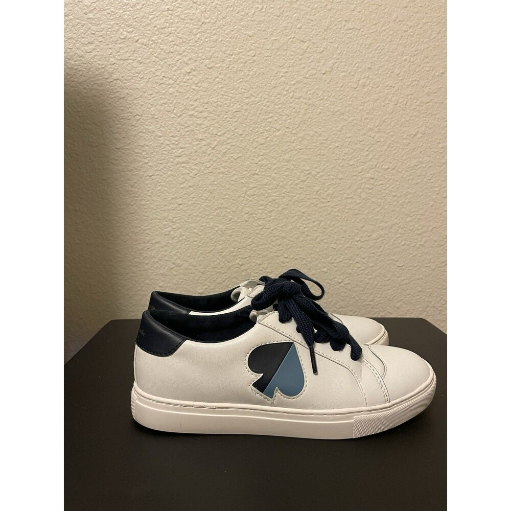 Kate Spade Fez Court Sneakers Womens 7 White Black Spade Logo Leather Low Top - Picture 3 of 8